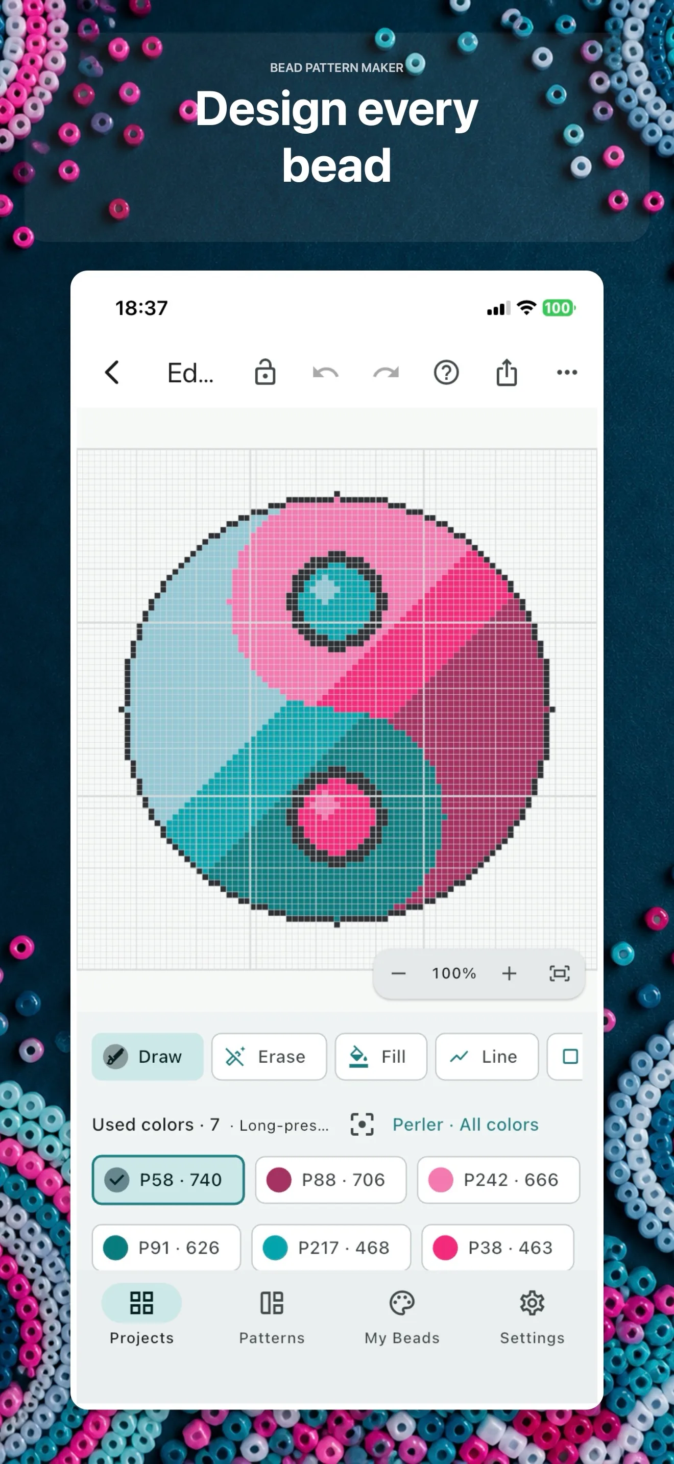Bead Pattern editor — place and recolor every bead