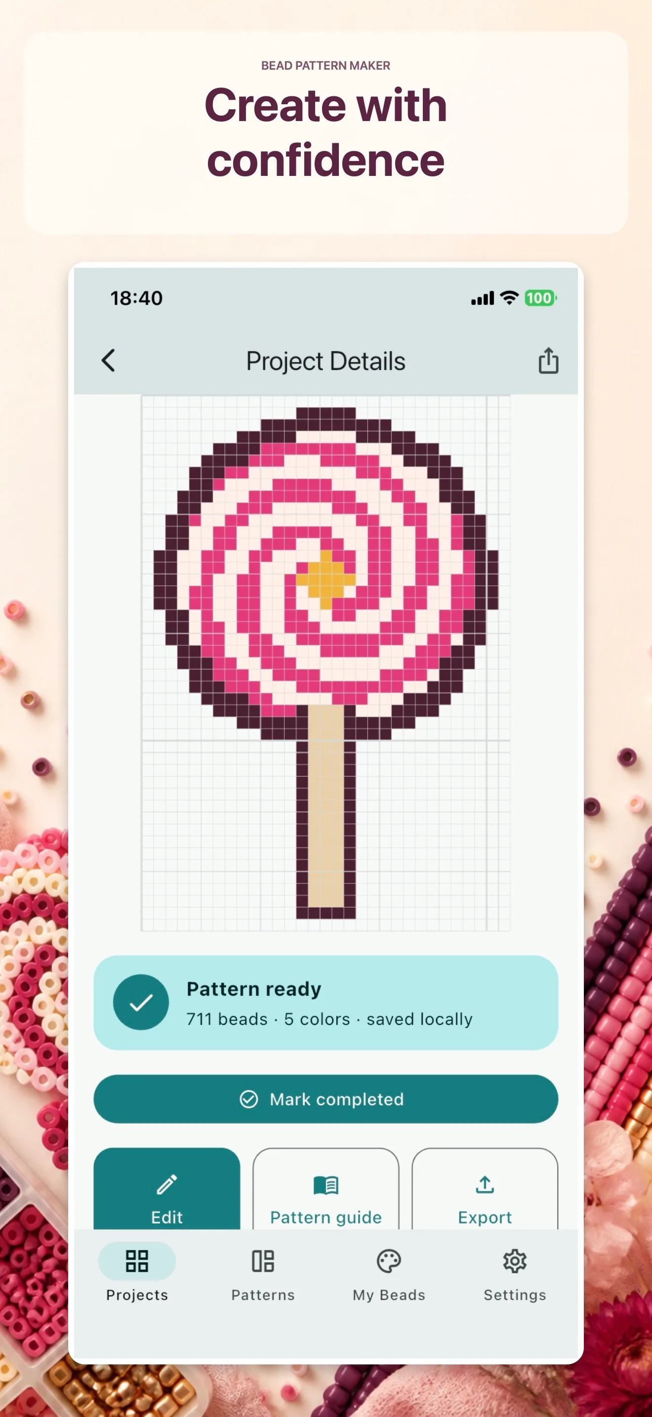 Bead Pattern project details with bead counts