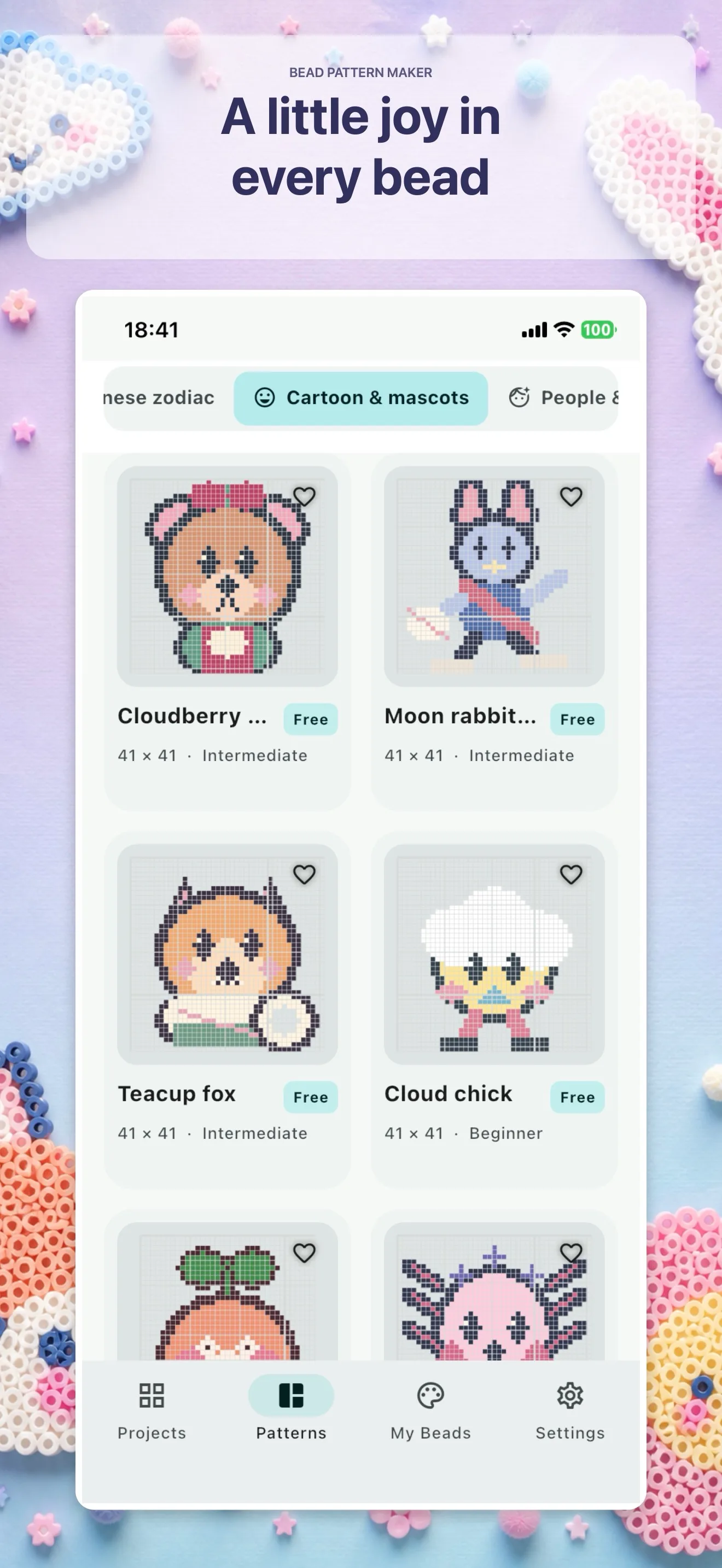 Official Bead Pattern charts — cartoon mascots