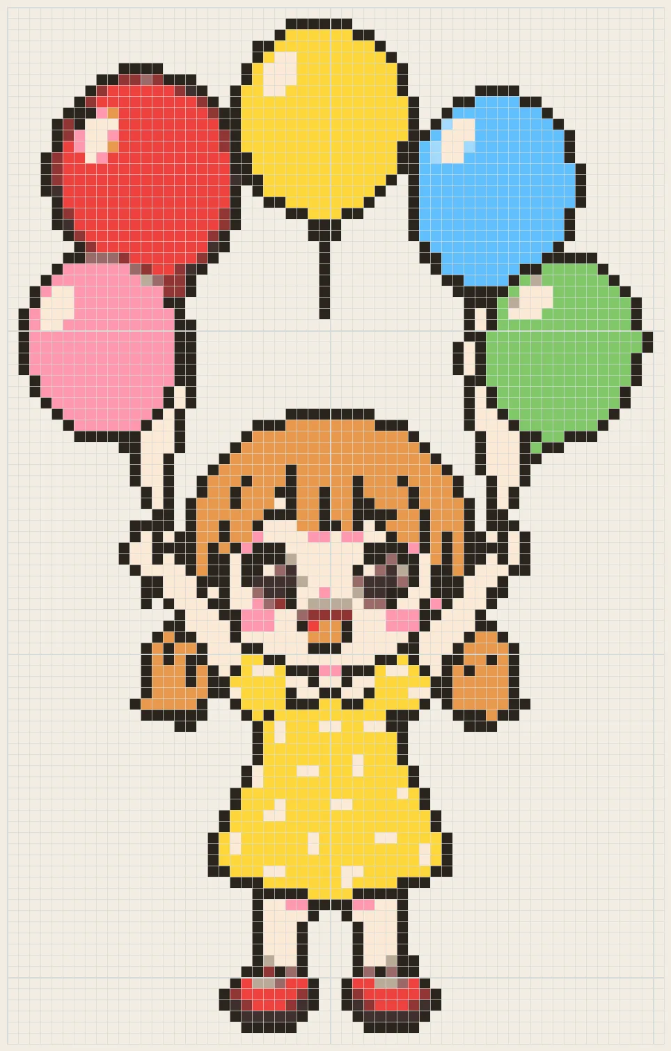 Balloon bunch girl perler bead pattern