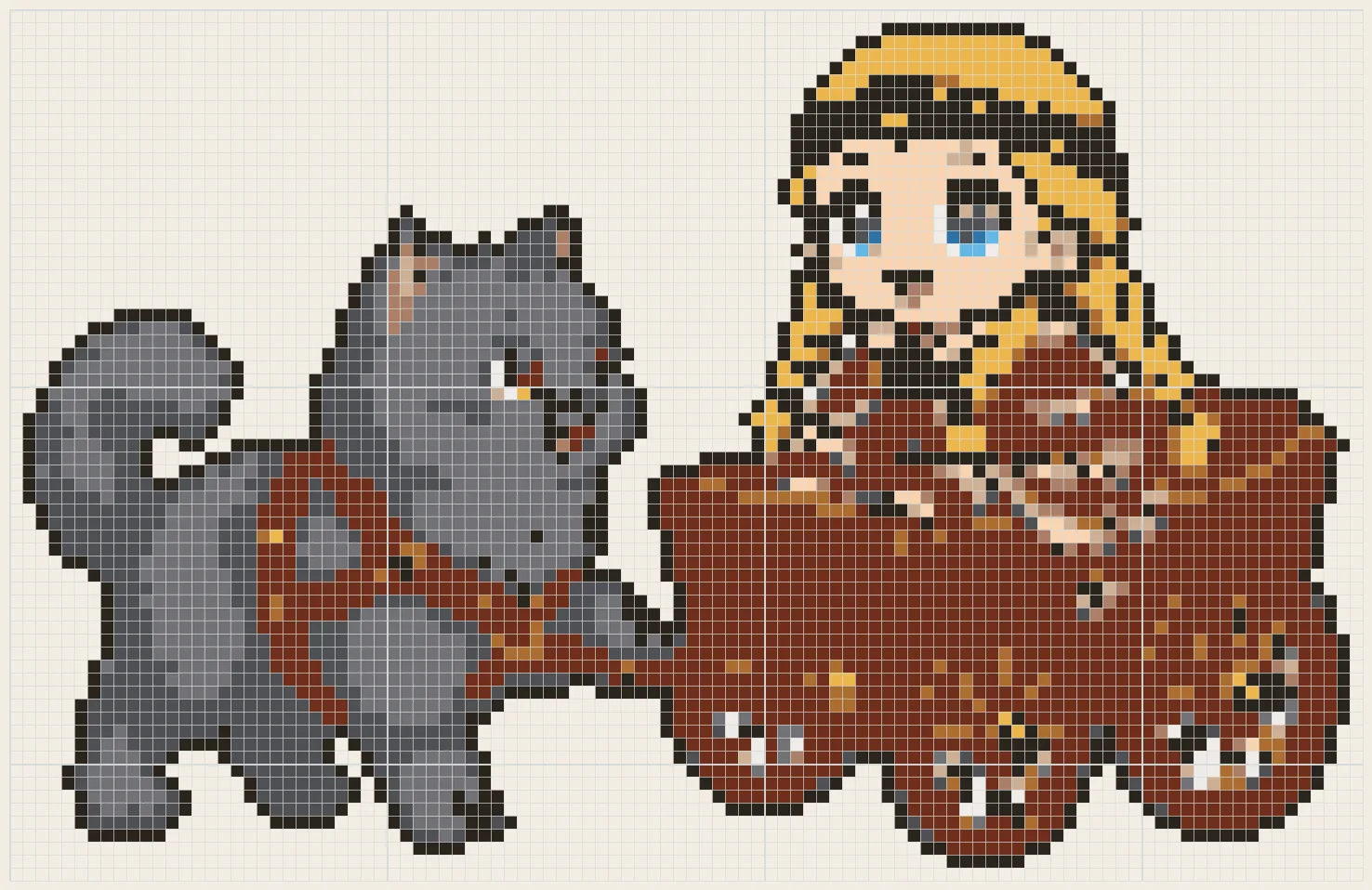 Goddess in a cat-drawn cart perler bead pattern
