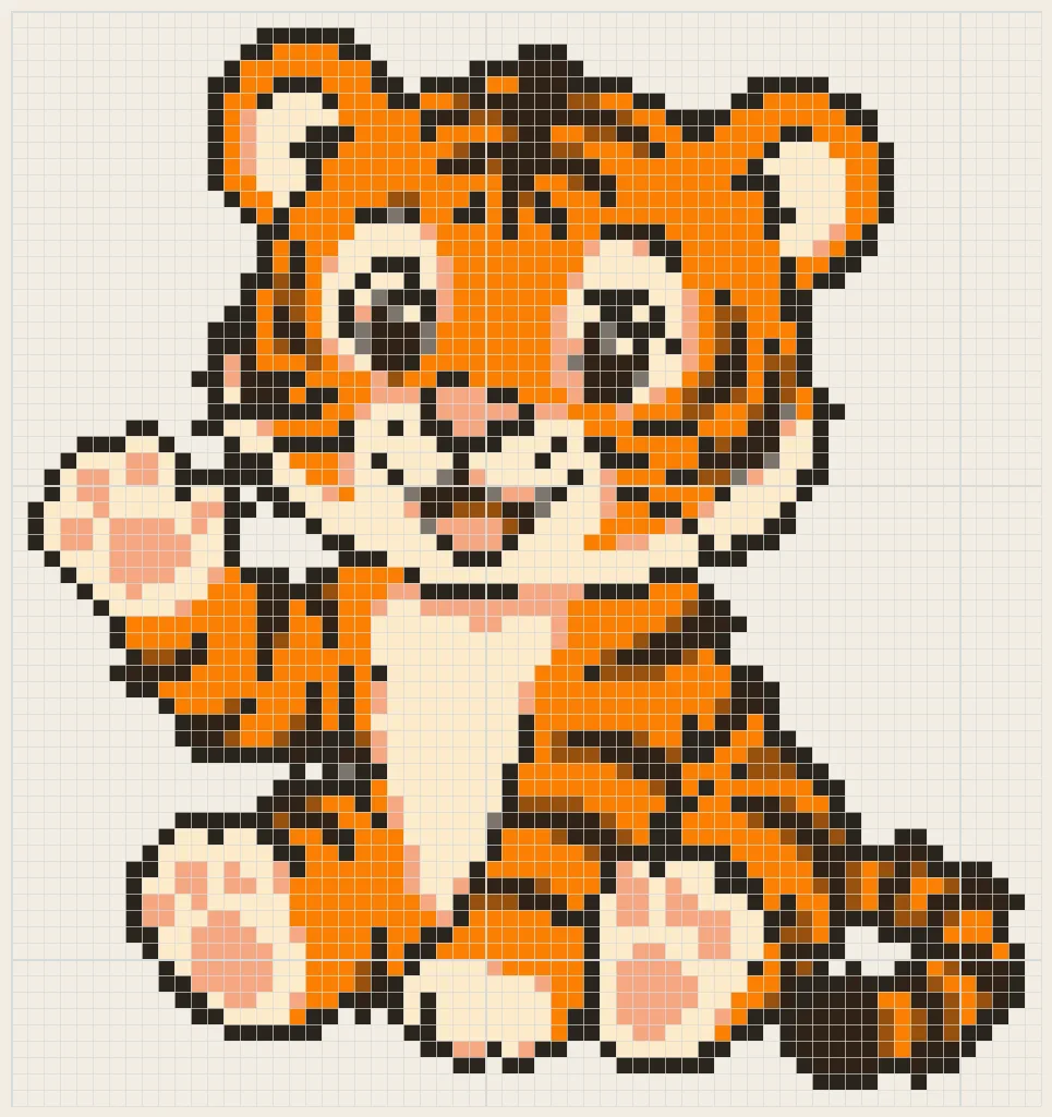 Waving tiger cub perler bead pattern