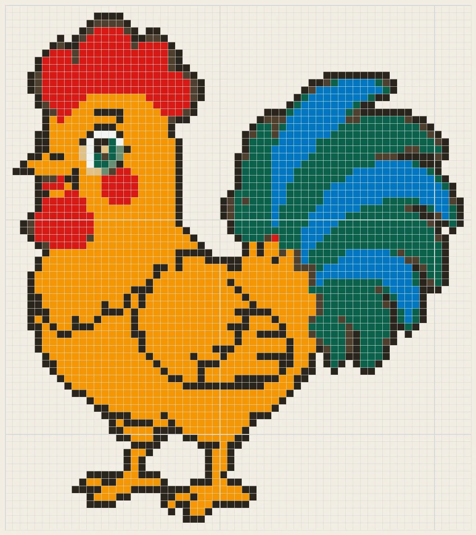 Fan-tail rooster perler bead pattern