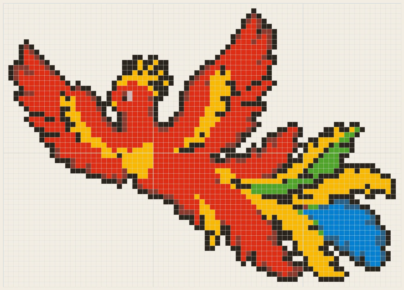 Five-color phoenix perler bead pattern