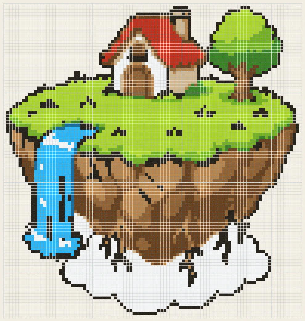 Floating island waterfall perler bead pattern