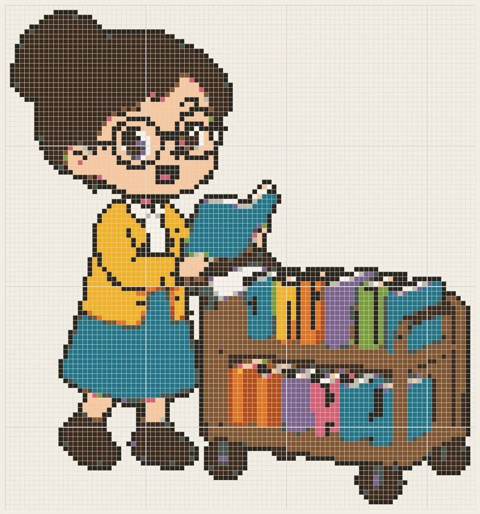 Librarian with book cart perler bead pattern