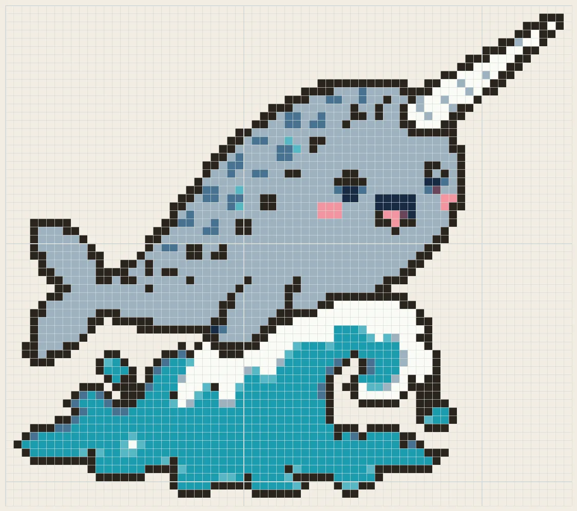Narwhal on a wave perler bead pattern