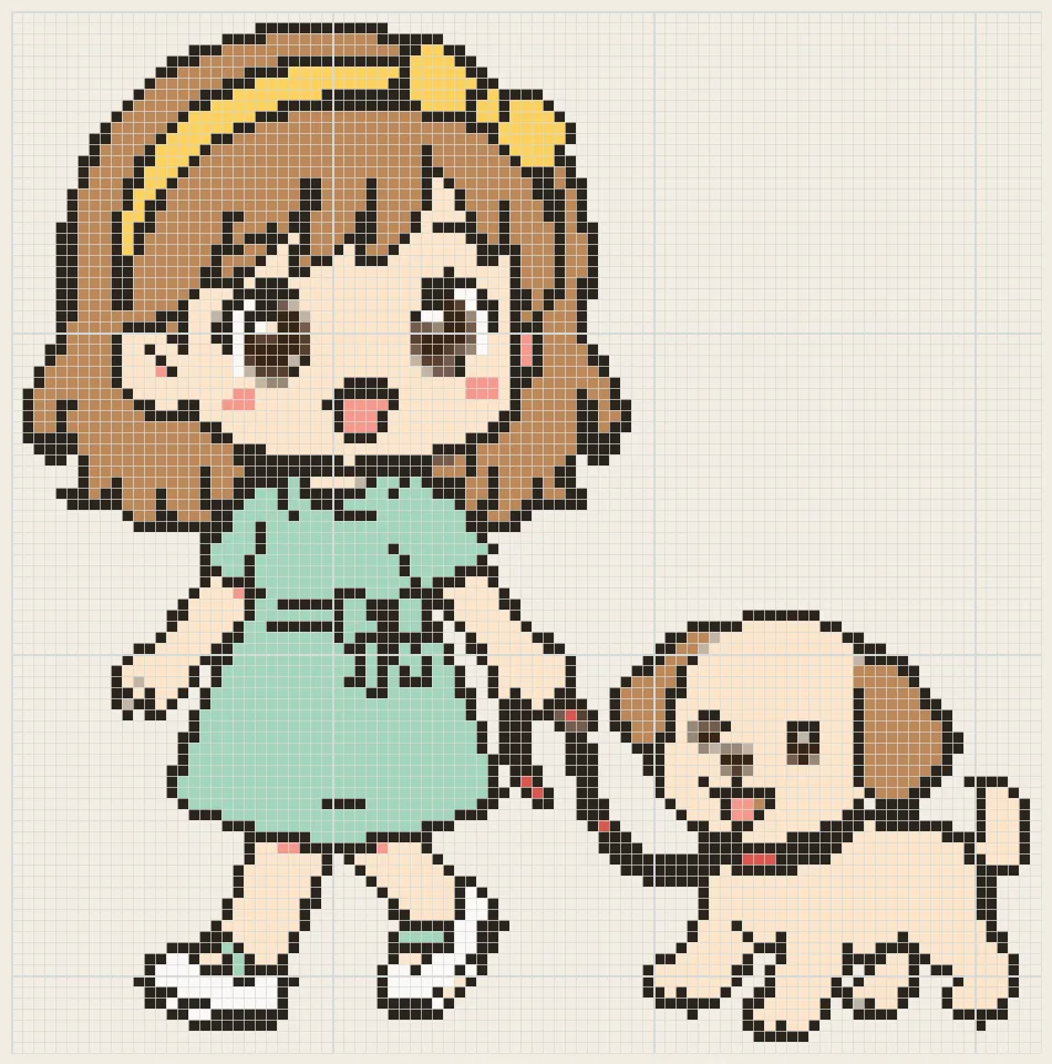 Puppy walk girl perler bead pattern