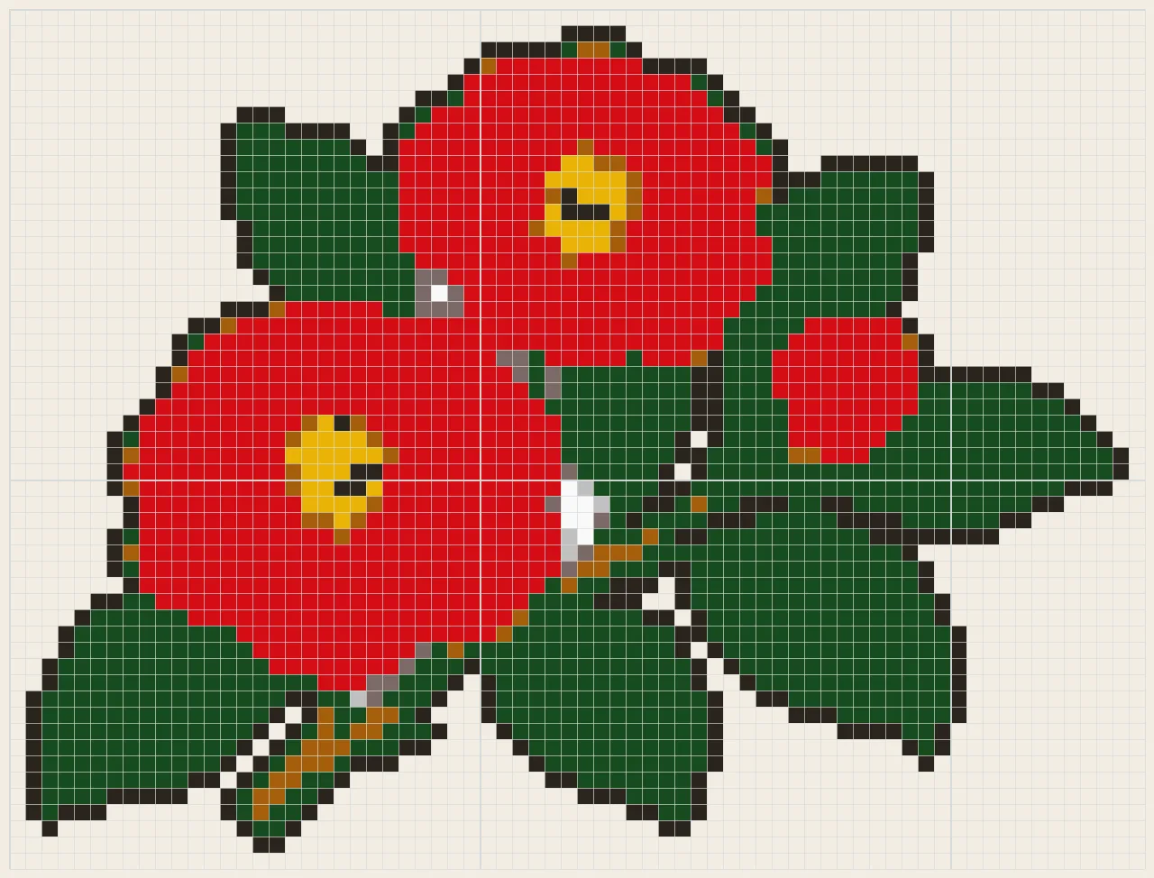 Red camellia sprig perler bead pattern