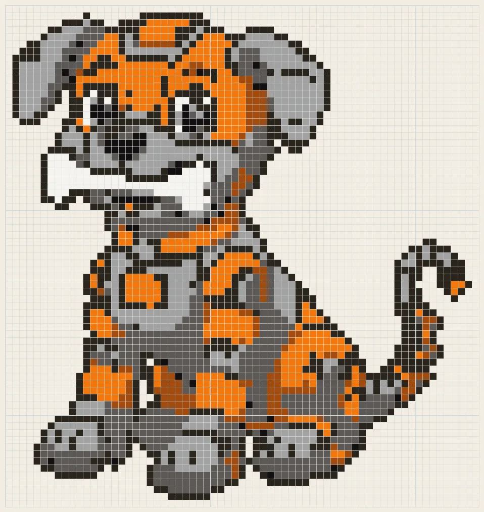 Robot puppy with a bone perler bead pattern