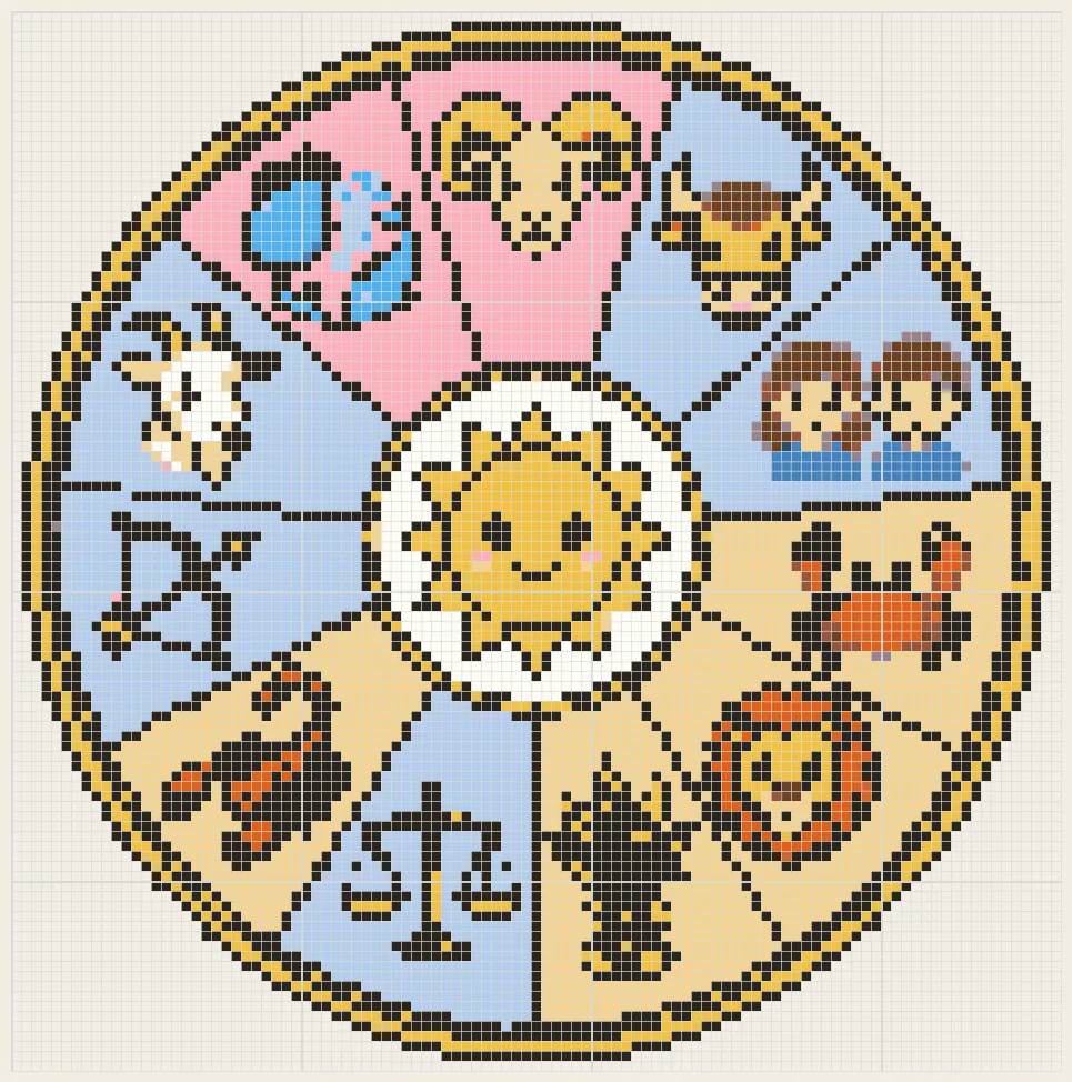Twelve-sign zodiac wheel perler bead pattern